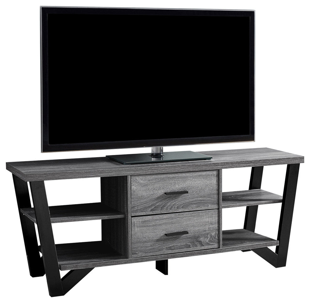Tv Stand - 60"L / Grey-Black With 2 Storage Drawers