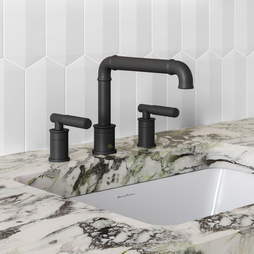 Avallon 8" Widespread, Sleek Handle, Bathroom Faucet, Matte Black