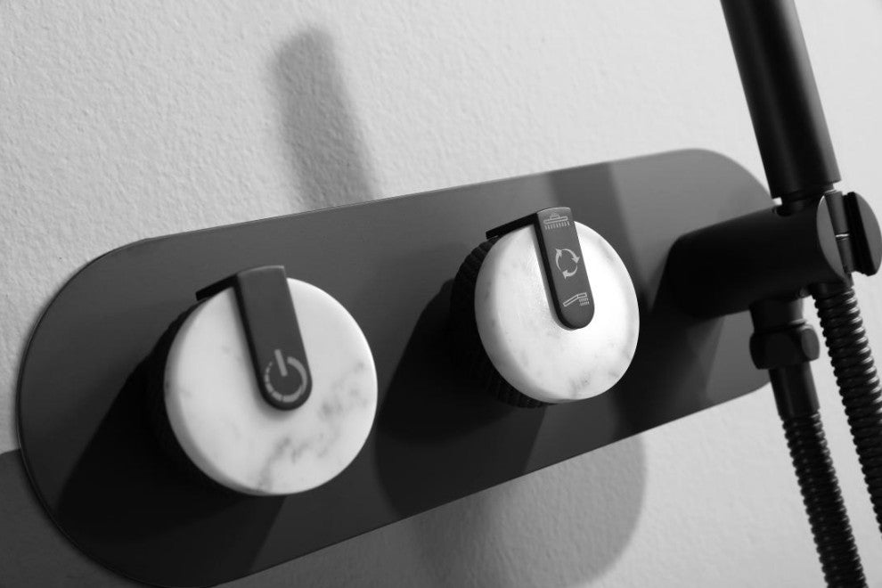 Freestanding Tub Filler with Wall Mounted Handles, Diverter and Handshower