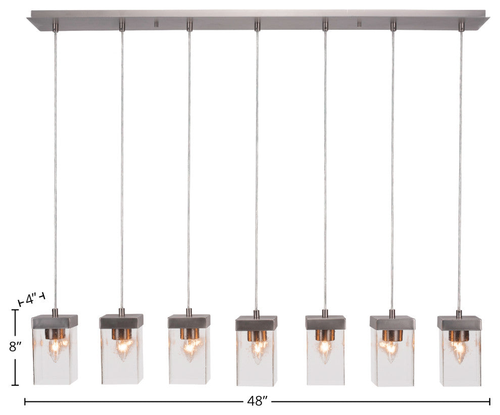 Nouvelle 7-Light Cord Linear Pendalier, Graphite/Square Clear Bubble