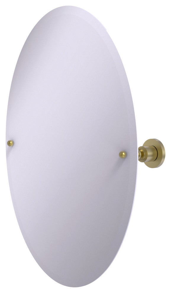 Frameless Oval Tilt Mirror with Beveled Edge, Satin Brass