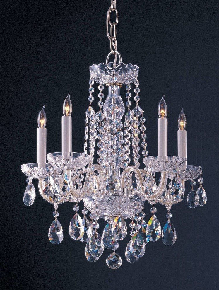 Traditional Crystal 5 Light Mini Chandelier, Polished Chrome