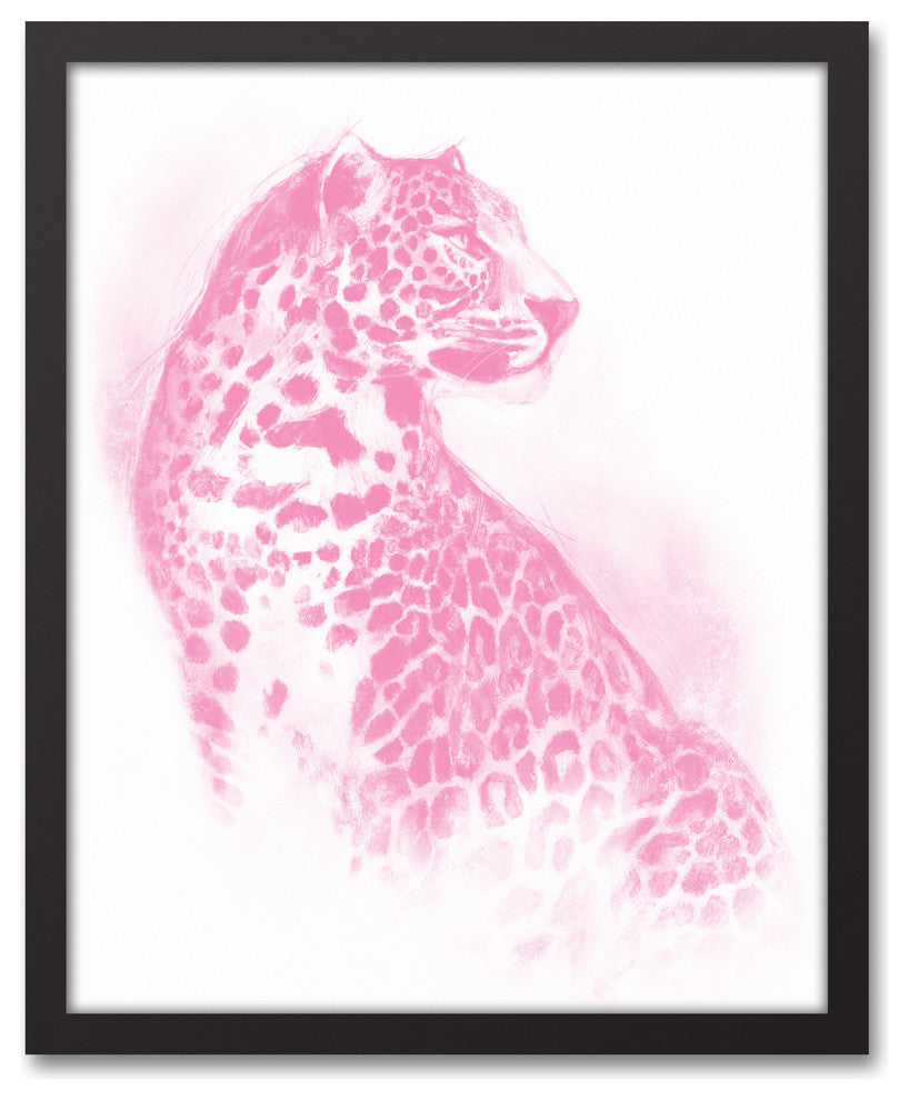 Pink Charcoal Leopard 16x20 Black Framed Canvas