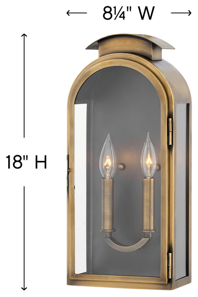 Hinkley Rowley Medium Wall Mount Lantern, Light Antique Brass