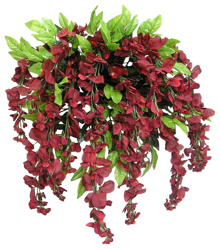 15 Stems Wisteria Long Hanging Bush Flowers, Burgundy