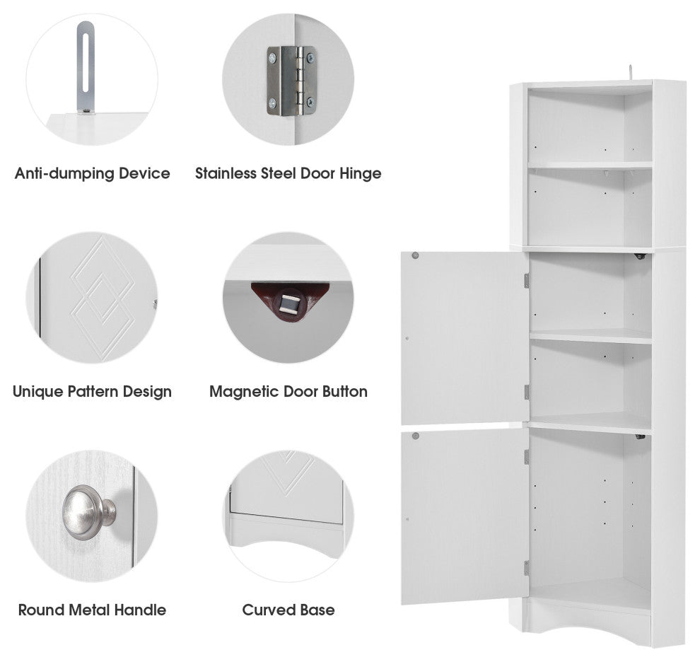 TATEUS Tall Bathroom Corner Cabinet, Freestanding Storage Cabinet With Doors, White