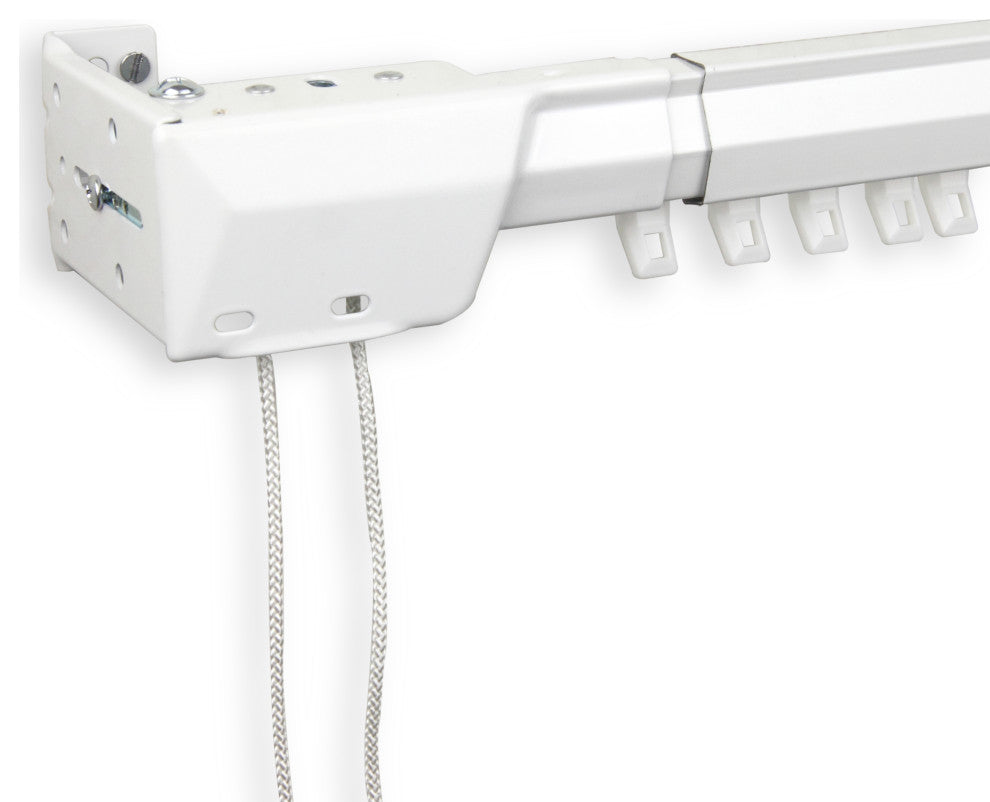 Heavy Duty Traverse Rod, One Way Cord Left 30-48", White