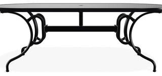 42" x 84" Oval Hammered Outdoor Dining Table with Umbrella Hole, Black