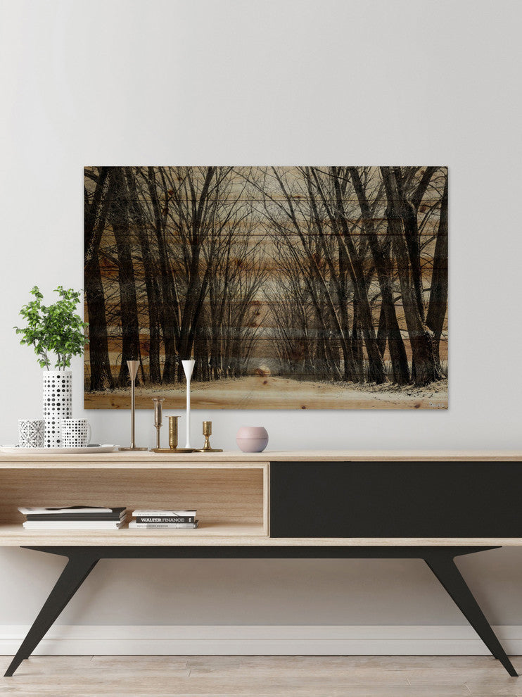 "Tree Path II" Painting Print on Natural Pine Wood, 60"x40"