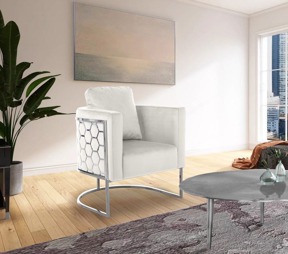 Casa Velvet Upholstered Chair, Cream, Chrome Finish