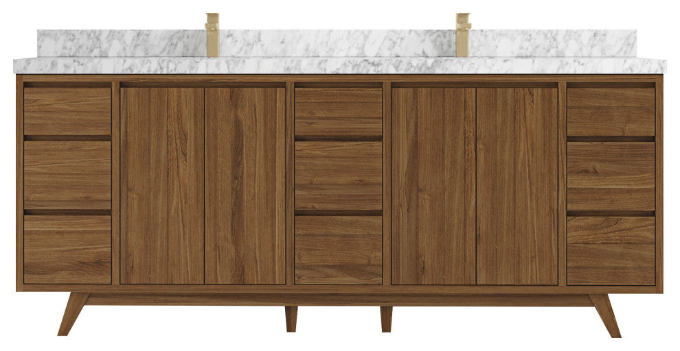 Madison Teak 84 Double Sink Bath Vanity in Dark Natural 2" Carrara Marble