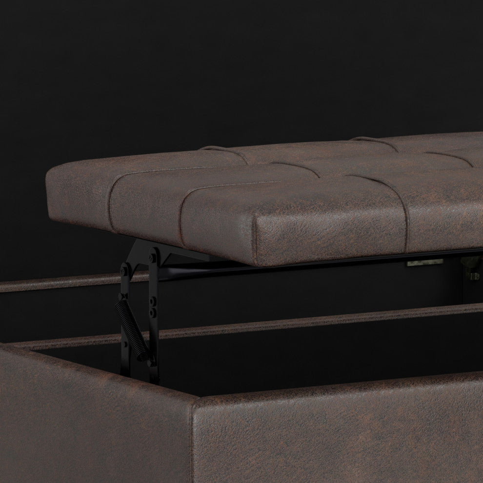 Harrison Large Square Coffee Table Storage Ottoman, Distressed Brown