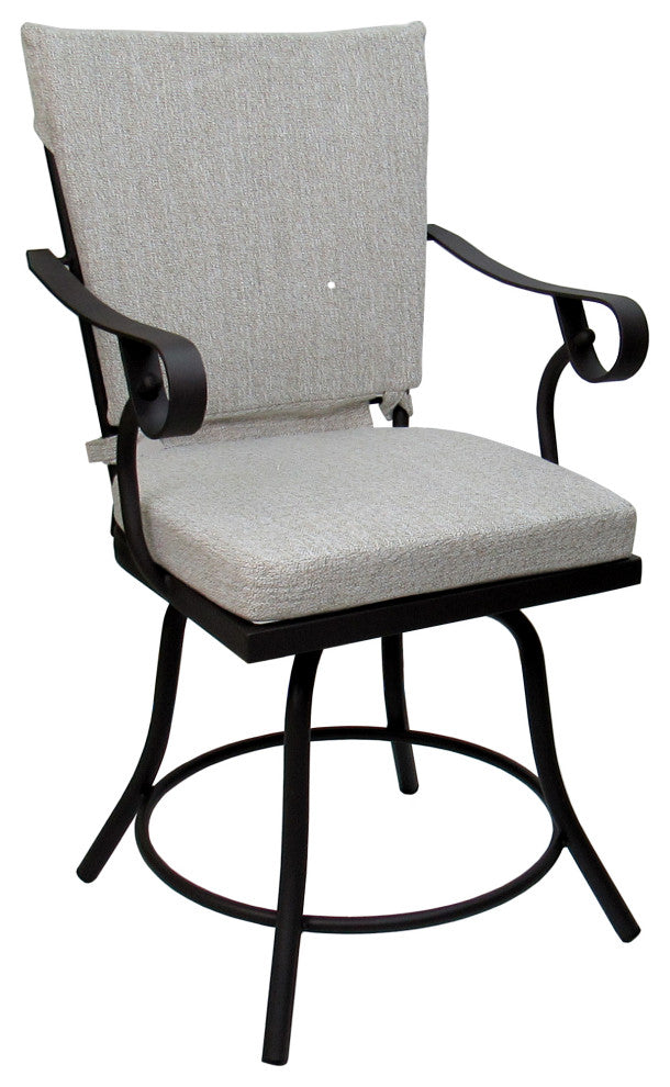 Outdoor/Indoor Patio Swivel Dining Chair Jamey With Arms, White Linen - Black