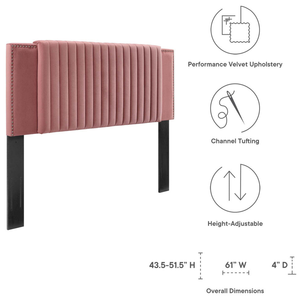 Felicity Channel Tufted Performance Velvet Twin Headboard, Dusty Rose