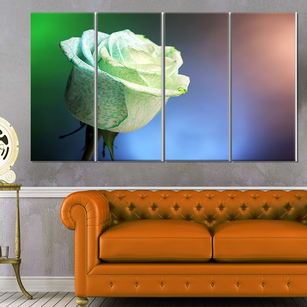 Beautiful White Painted Rose, Large Floral Canvas Art Print, 48"x28", 4 Panels