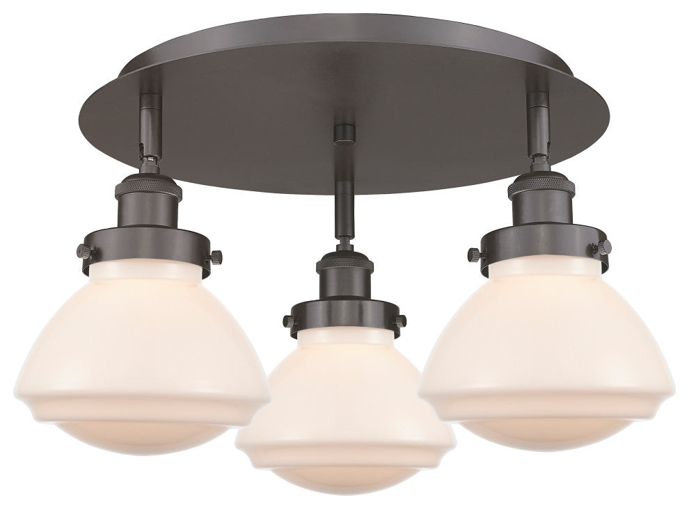 Olean-3 Light 18" Flush Mount-Oil Rubbed Bronze, Matte White Glass Shade
