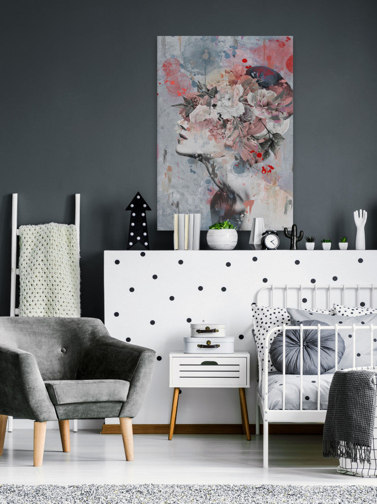 "Pink Flower Face" Painting Print on Wrapped Canvas, 16"x24"