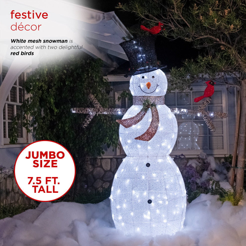 7.5 Feet Tall White Mesh Snowman with LED Lights