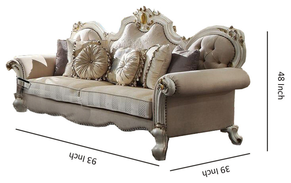 Benzara BM215004 'Scrolled Back Sofa With Rolled Arms, Antique White