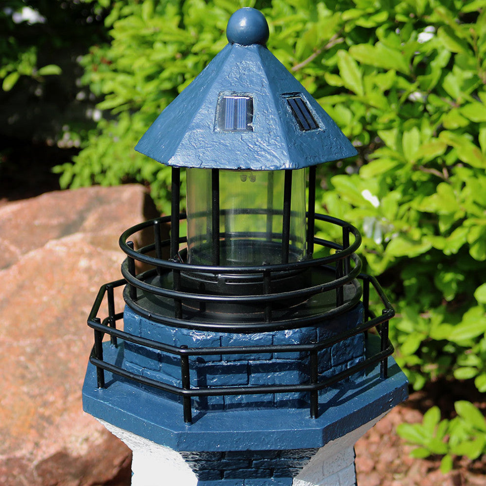 Sunnydaze Patio Solar Striped LED Lighthouse, 36", Blue Stripe