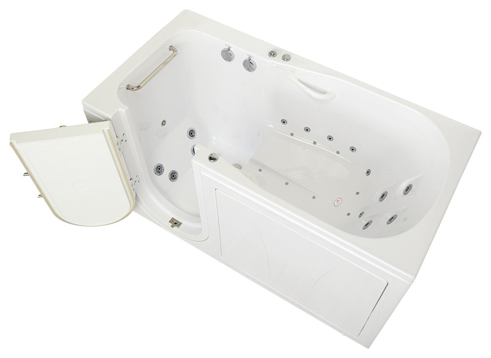 Ella Shak 36"x72" Air + Hydro + Foot Massage Walk-In tub, Outward Door, 2 Drains, No Faucet, Left Drain