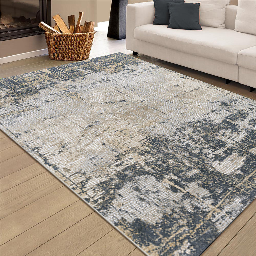Haleena Draper Indigo Polyester Blend Area Rug, 5'3"x7'6"
