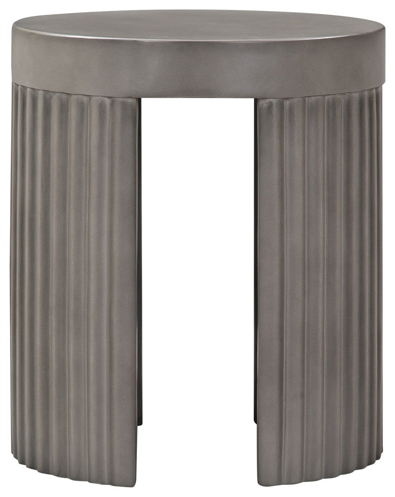Wave Round Indoor or Outdoor Accent Stool End Table, Gray Concrete