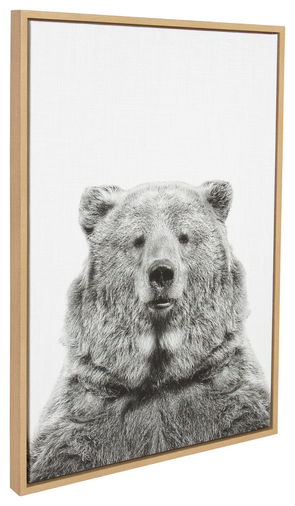 Sylvie Bear Portrait Framed Canvas Wall Art by Simon Te Tai, Natural 23x33