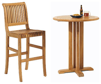 Teak Outdoor Giva Bar Set, 1 Table and 2 Chairs