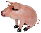 Recycled Metal Sitting Pig, Pink