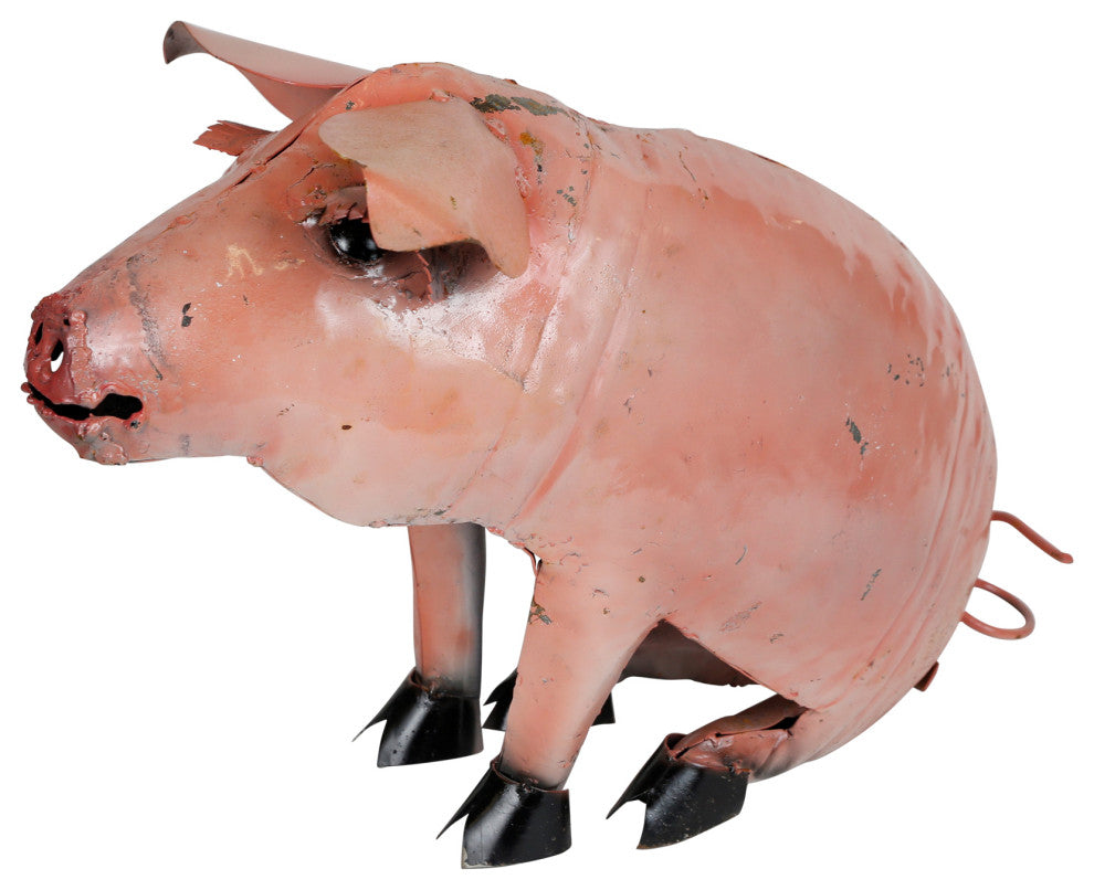 Recycled Metal Sitting Pig, Pink