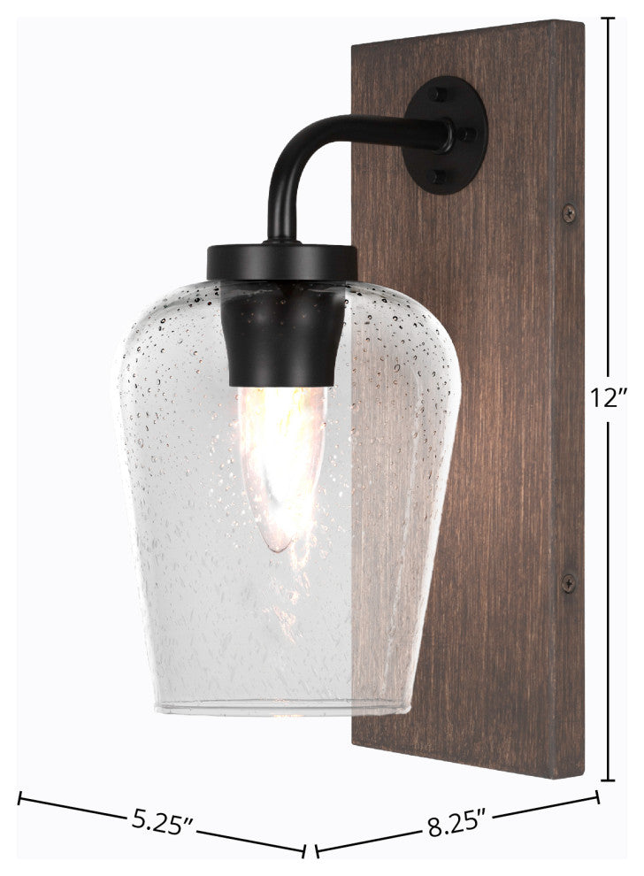 Oxbridge Wall Sconce Matte Black & Painted Distressed Metal, 5" Clear Bubble