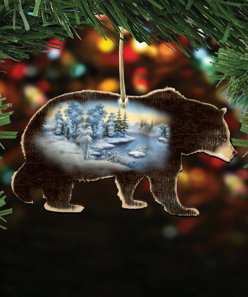 Winter Scenic Black Bear Ornament, Set of 3