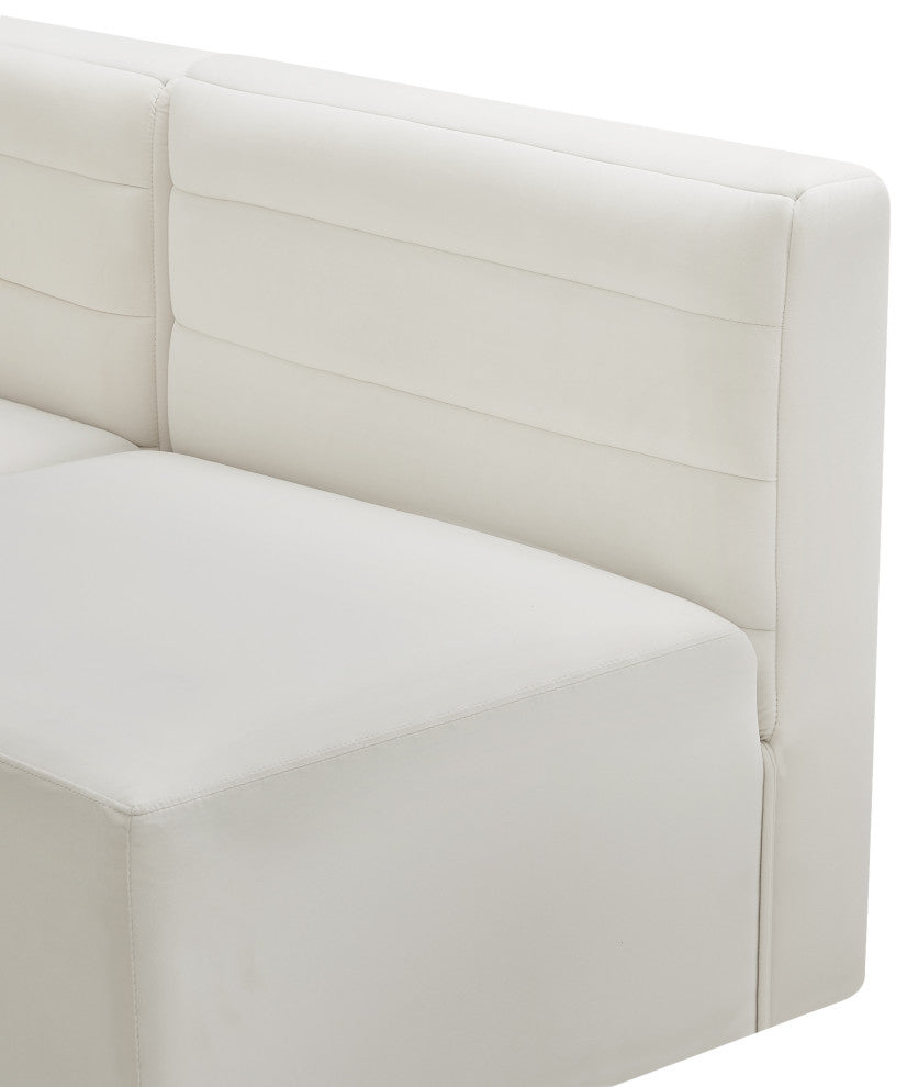 Quincy Velvet Upholstered 4-Piece L-Shaped Modular Sectional, Cream