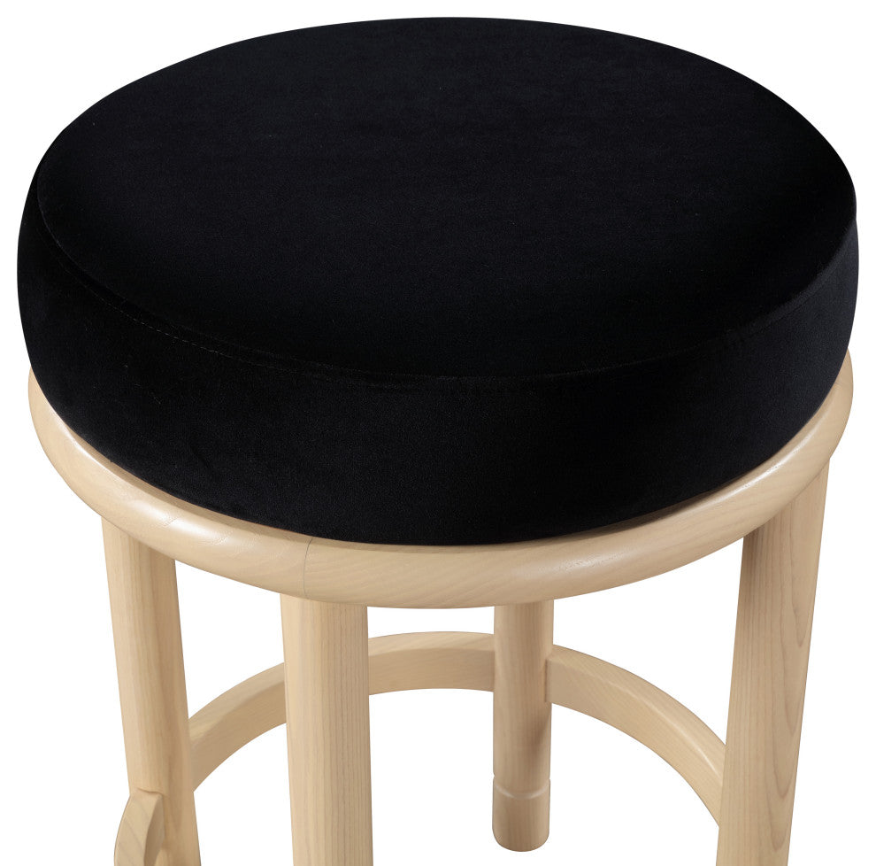 Monette Upholstered Bar and Counter Stool, Black, Velvet, Natural Finish