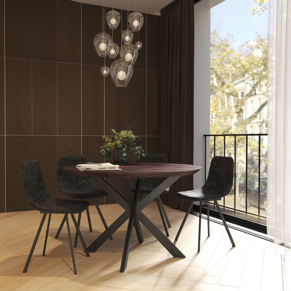 LeisureMod Ravenna 47" Round Wood Dining Table With Modern Metal Base