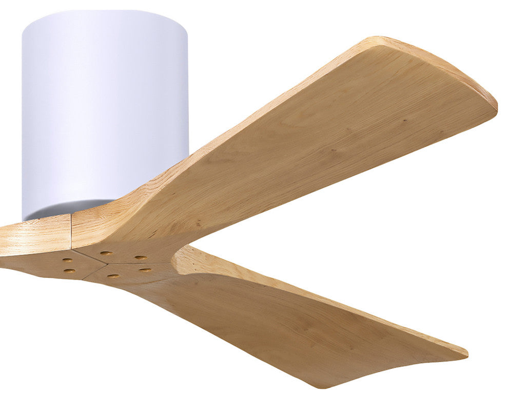 Irene 3 Blade Flush Mount Fan, 52", Matte White, Light Maple Tone Blades
