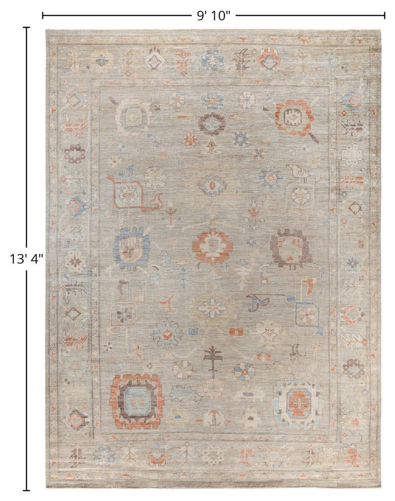 Oushak One-of-a-Kind Hand-Knotted Area Rug Light Gray, 9'10" x 13'4"