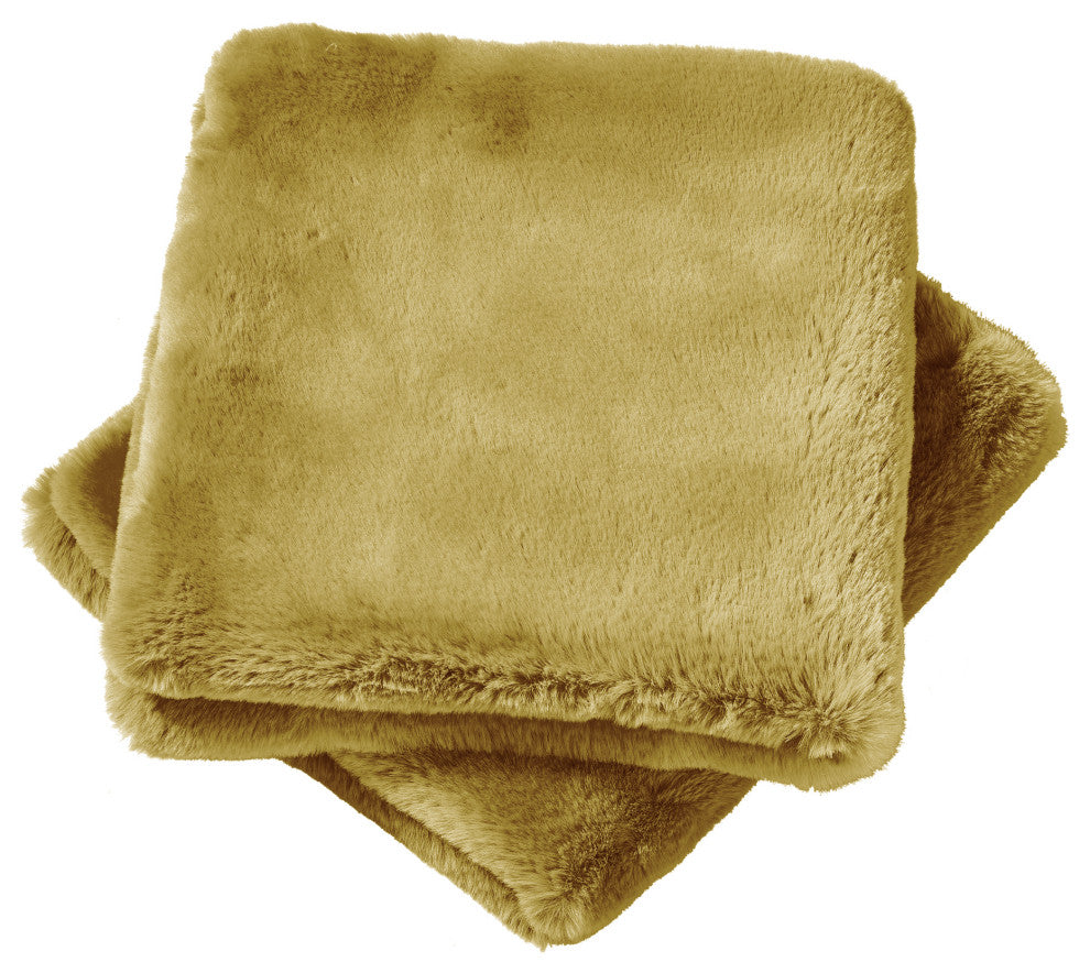 Heavy Faux Fur Throw Pillow Covers 2pcs Set, Lemon Curry, 26''x26''