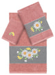 Linum Home Textiles Turkish Cotton Daisy 3-Piece Embellished Towel Set, Tea Rose