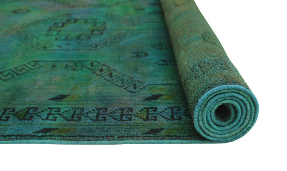 Vintage Distressed Overdyed Khatereh Green Runner