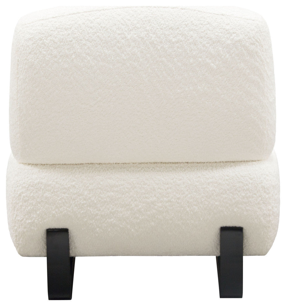 Vesper Armless Chair, Faux White Shearling With Black, Wood Leg Base