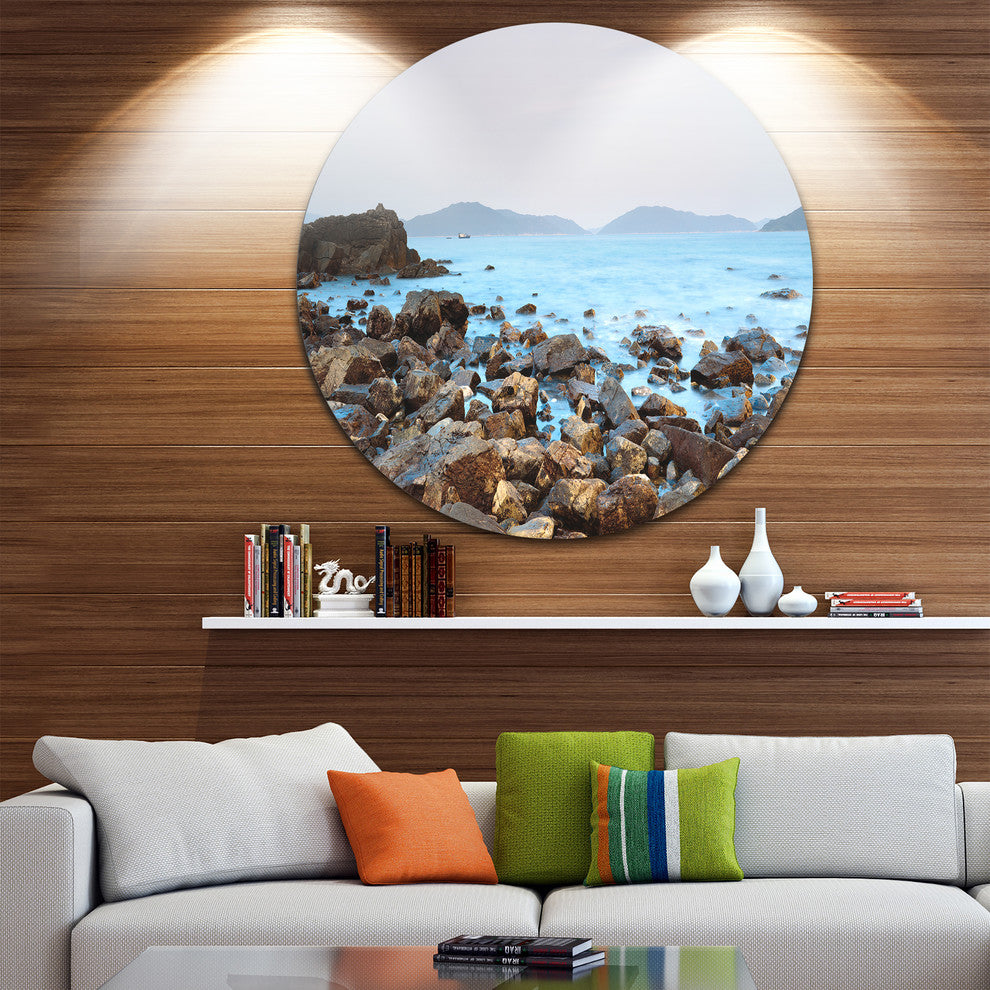 Stones On Shore Of Port Shelter Hk, Seashore Disc Metal Wall Art, 23"