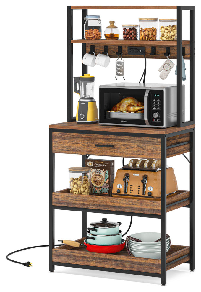 Kitchen Bakers Rack With Power Outlets, Freestanding Microwave Oven Stand