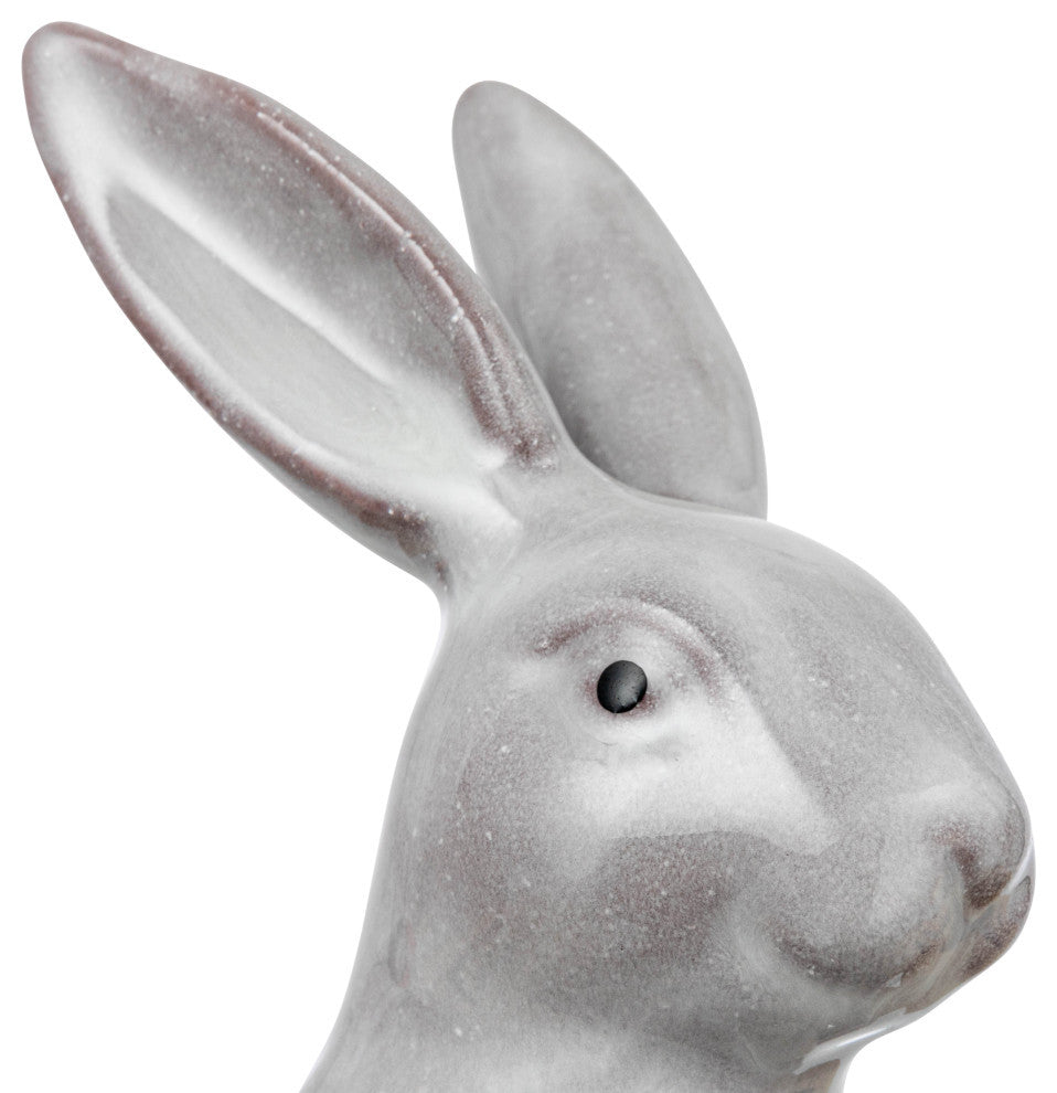 Stoneware Rabbit Figurine with Flower Shaped Bowl, White