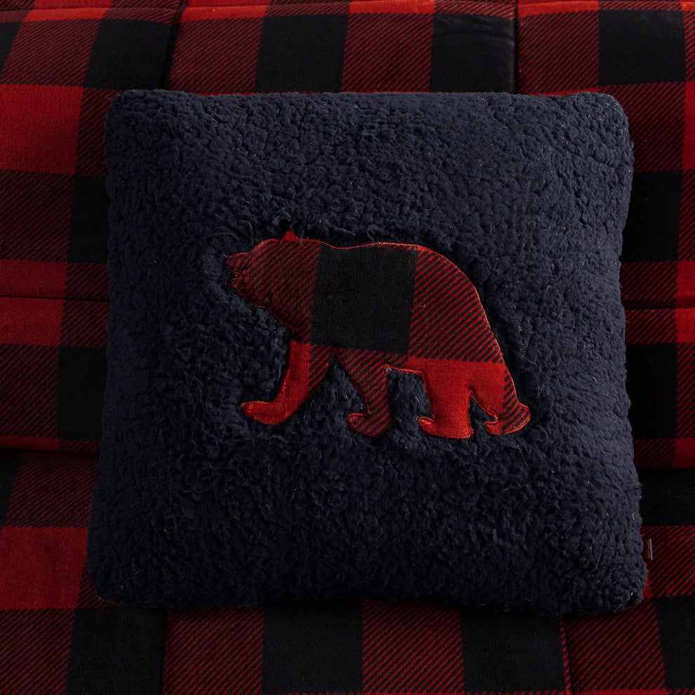 Woolrich Alton Plush to Sherpa Winter Comforter Set, Red Buffalo Check, King