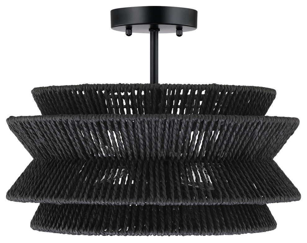 Semi-Flush Mount Ceiling Light, Black, 16'' Wide
