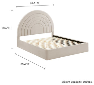 Solana Arched Performance Velvet Queen Platform Bed, Almond