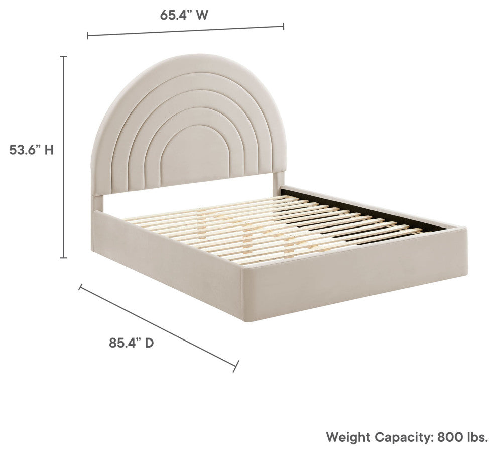 Solana Arched Performance Velvet Queen Platform Bed, Almond