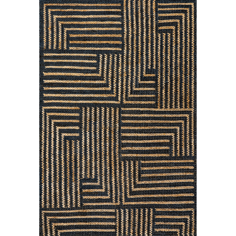 Grassland Handwoven Jute Area Rug, Black 4'x6'